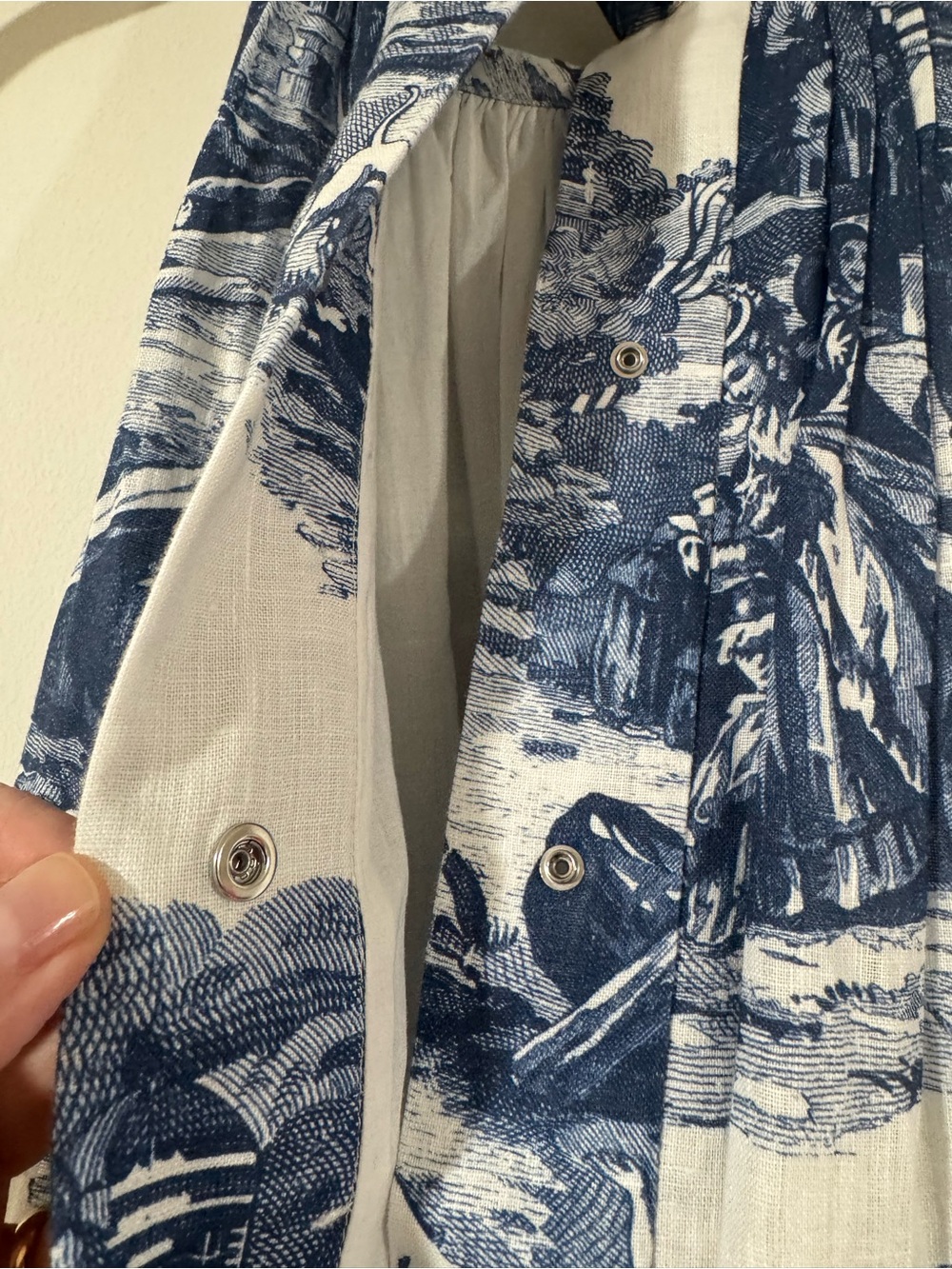 Worn 3x EUC COS Blue toile print dress. Size 6. Fully lined. Side pockets. - Picture 6 of 9
